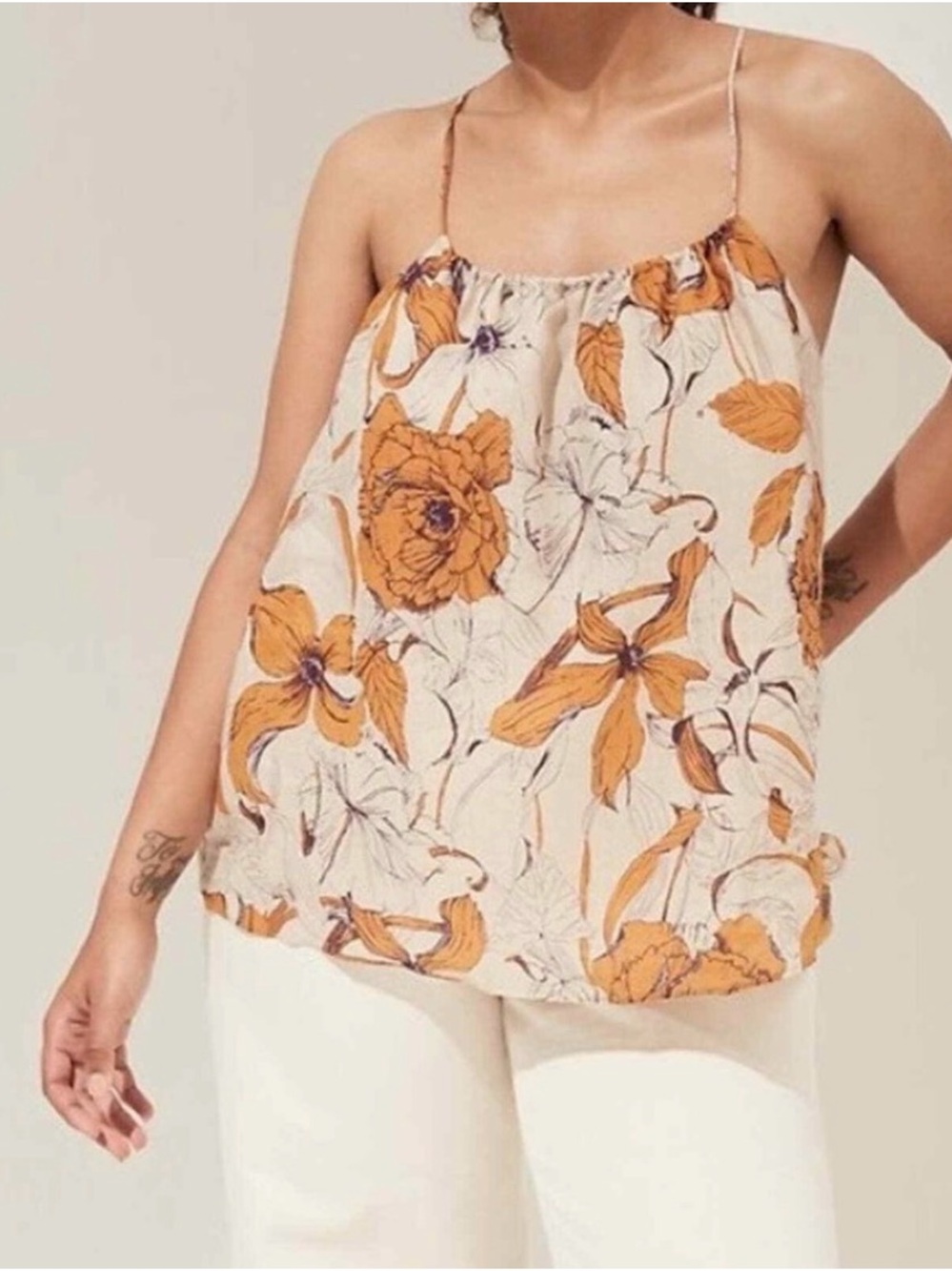 Banana Republic Cream Floral Spaghetti Strap Cami with Mustard Print